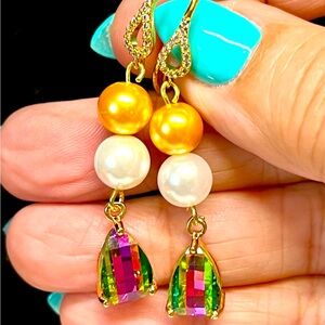 Stunning Pink/green and yellow Sea shell pearl earrings-you need to see these